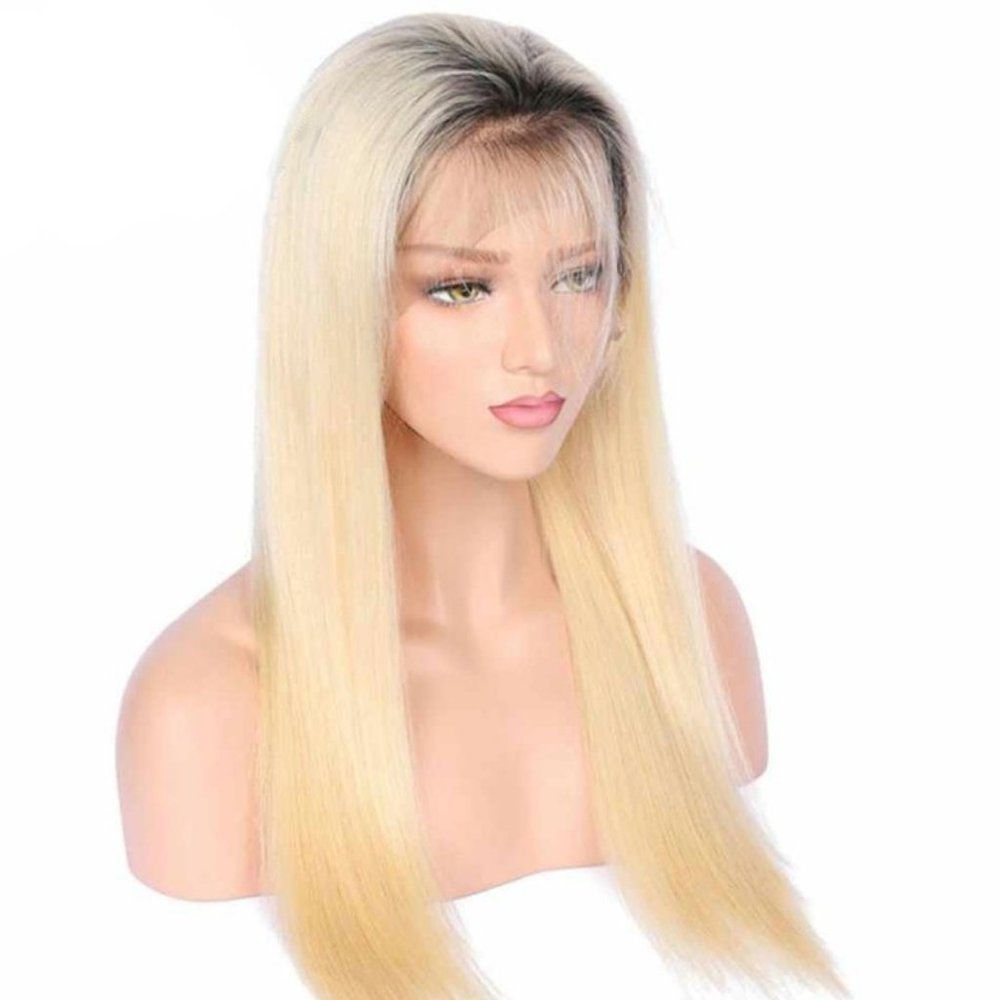 100% Human Hair Lace Front Dark Rooted Blonde Wig